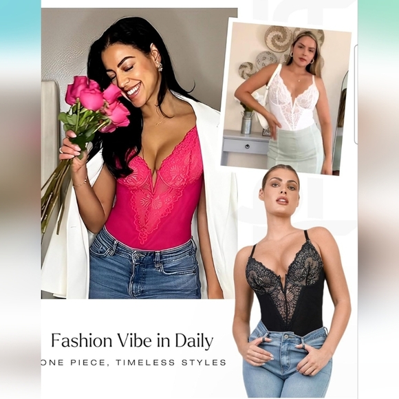 Popilush V-Neck Lace Corset Shapewear Bodysuit With Tummy Control Size 2XL - Picture 2 of 10